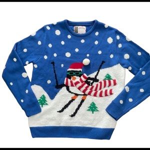 Blue Skiing Penguin Sweater